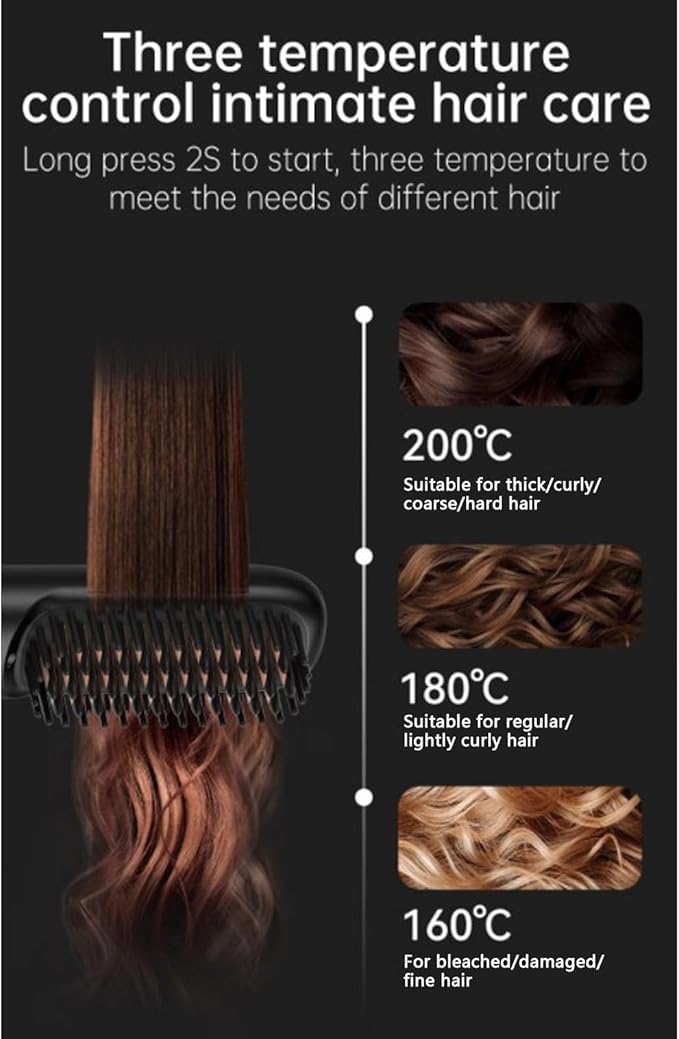 Cordless Hair Straightener Brush Smart Temperature Control 2 Billion Negative Ions Dual MCH Ceramic Plates Compact Design for Styling Anytime Anywhere with 3 Gears ABS
