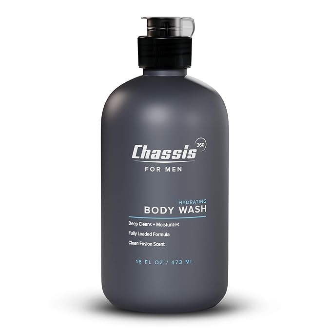 Chassis 360 Men's Body Wash - Maximum Hydration Liquid Body Cleanser for Men - Triple Foam Formula with Clean Fusion Scent - Suitable for All Skin Types - Sulfate &amp Paraben Free - 16 Fl Oz Bottle
