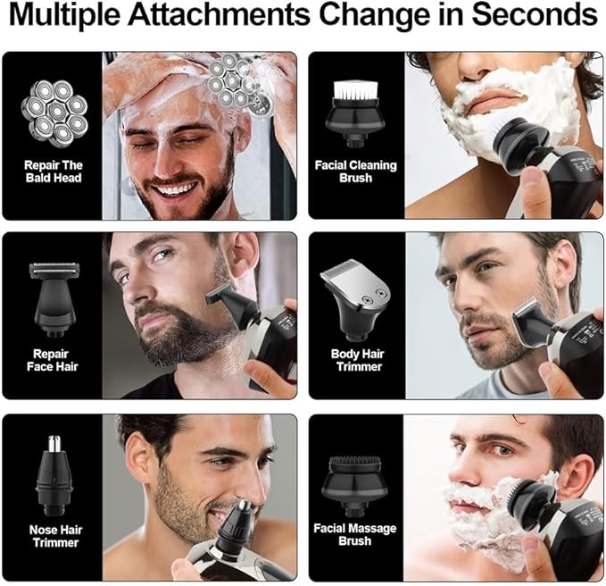 Head Shavers for Bald Men 6 in 1 Mens Bald Head USB Electric Shaver Wet/Dry LED Display Faster-Charging Cordless Mens Grooming Kit with Nose Hair Trimmer