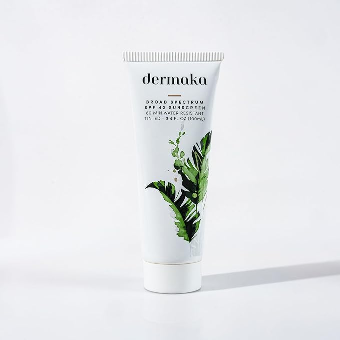 Dermaka Lightly Tinted Mineral Sunscreen SPF 42 – Anti-Aging Face Moisturizer with Zinc Oxide &amp Aloe Vera – Water Resistant Non-Greasy &amp Reef Safe for Sensitive Skin – 3.4 oz