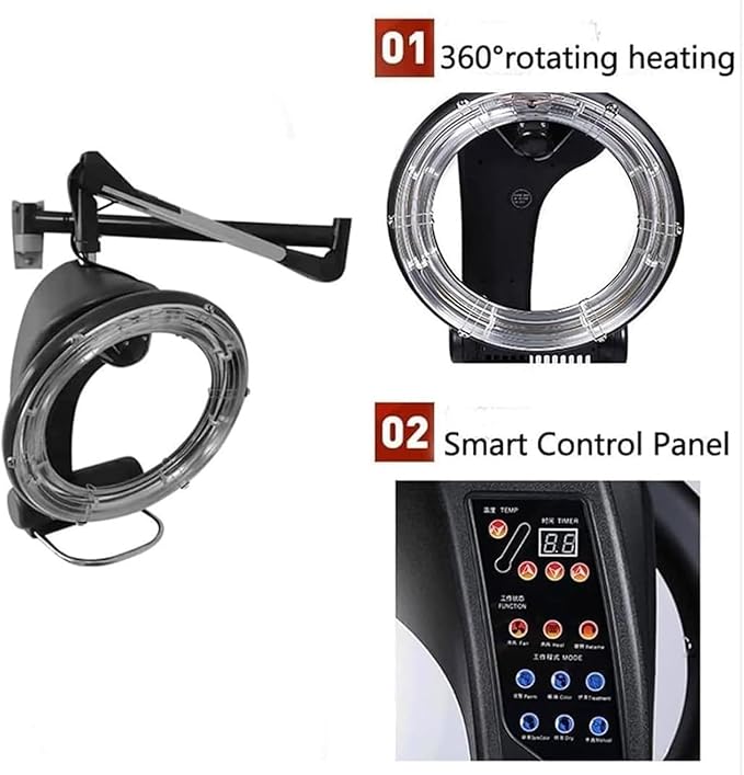 Salon Orbiting Hair Dryer Digital Control Wall Mount Hair Dryer Hair Color Processor Dryer Accelerator w/Wall Mount Adjustable Timer and Temperature