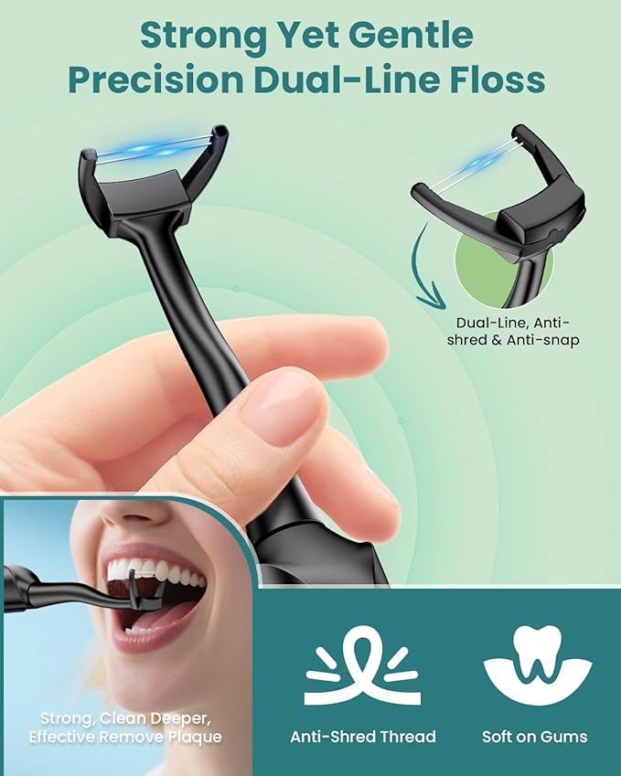 Electric Flosser for Teeth - 54 Refill Reusable Heads + 5 Speeds 5X Cleaning &amp 60-Day Battery Life Easy Glide Flossing for Gentle Gum Care More Effective Than String or Water Flosser