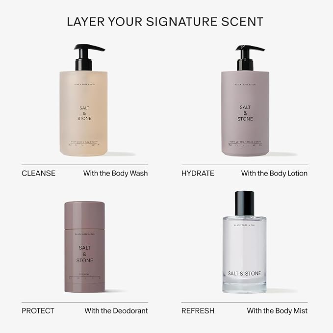 Salt &amp Stone Body Wash with Antioxidants for Deep Moisture | For Women &amp Men Sulfate Paraben &amp Dye Free Leaving Skin Soft and Hydrated | Black Rose &amp Oud Refill 32 fl oz