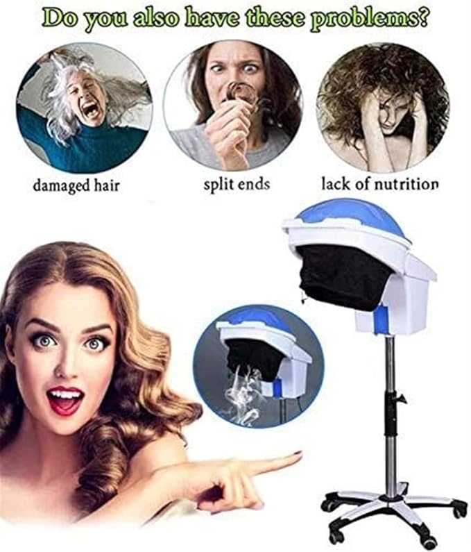 950w Professional Floor Hair Steamer for Hair Dyeing Hair Hood Steamer Hair Dryer with Heat Timer with Hood Rolling Base Salon Barber Beauty 60 Minutes Time Setting