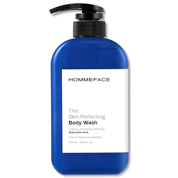 HommeFace Men’s The Skin Perfecting Body Wash with Pump 16.9 Fl. Oz. - Korean Skincare Technology for Body Acne with BHA AHA PHA