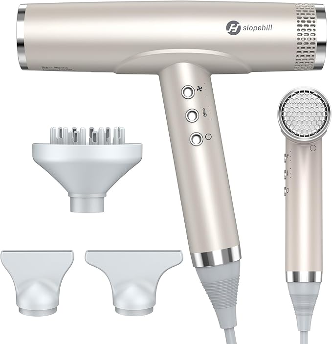slopehill Professional Hair Dryer with Diffuser Ionic Hair DryerLightweight Compact Powerful &amp Fast Salon Blow Dryer with High Speed Brushless Motor Travel Hairdryer Women &amp Men (Ceramic