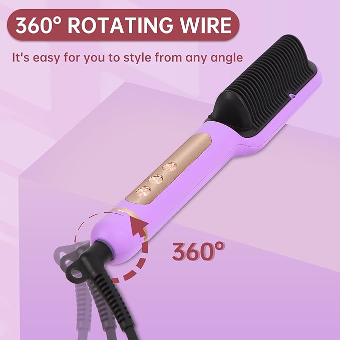 Negative Ionic Hair Straightener Brush with 9 Temp Settings 30s Fast Heating Hair Straightening Comb with LED Display Anti-Scald &amp Auto-Shut Off Hair Brush Straightener for Women (Purple)