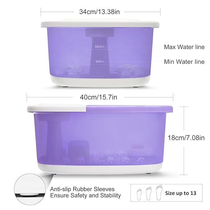 Foot Spa Bath Massager with Heat Bubbles and Vibration Massage and Jets 16 OZ Calming Lavender Foot Soak Epsom Salt MoodRelish Foot Soaker With Red Light 22 Massage Rollers Adjustable Temp -Purple