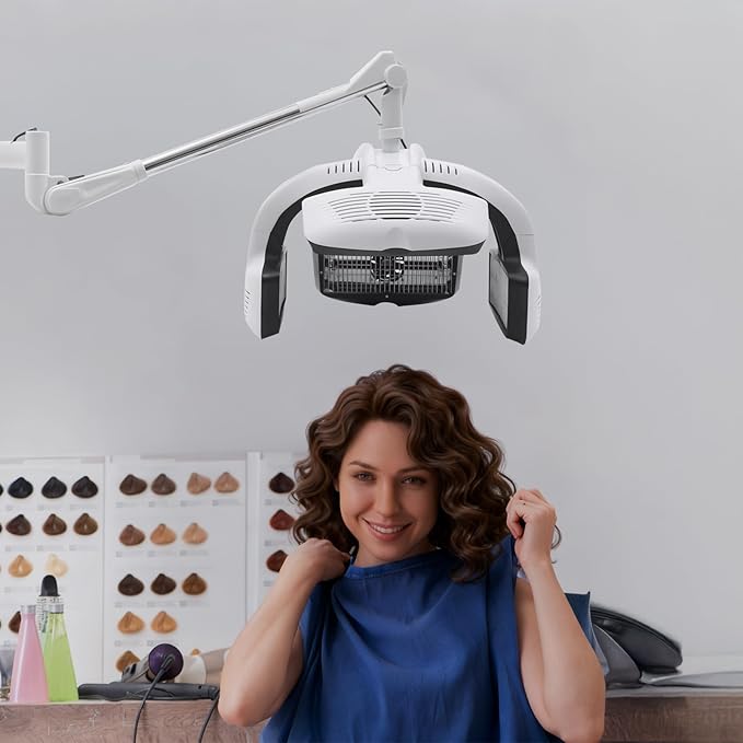 1500W Wall-Mounted Hair Dryer Adjustable Swing Arm Salon Dryer with LCD Display and 5 Heating Discs Wall Mount Hooded Dryer for Barbershops