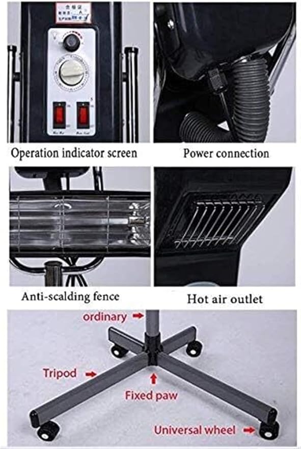 Salon Household Profession Heater Color Processor Stationary Wheel with Floor Hair Dryer Height-Adjustable Timer and Temperature Control Digital