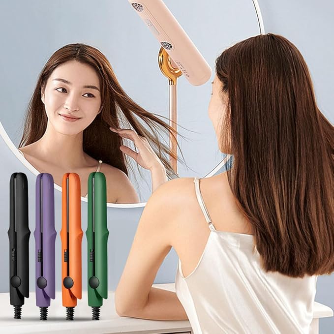 2026 New Mini Dual Purpose Curling Iron 2-in-1 Mini Curling Wand Flat Iron Hair Straightener Portable Travel Curling Wand for Short and All Hair Types (Purple)
