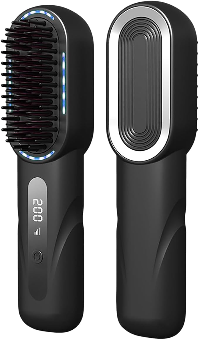 Hair Straightener Brush Portable Cordless Hair Styling Comb with LED Display for Home and Travel (02)