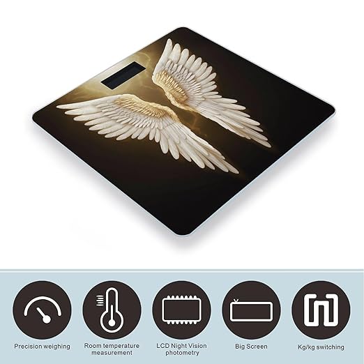 Angel Wing Scale for Body Weight Safe Rounded Corners Tempered Glass Digital Bathroom Scale LED Display 400lb Capacity Weight Scales with High Precision Sensors
