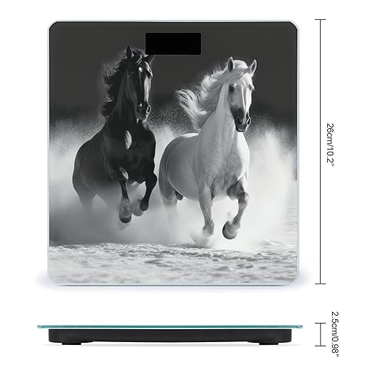Black and White Horses Running Weight Scale Large Bathroom Scales Digital Weight with Bright LED Display Non Slip Automatic Weighing Scale Fashion Weighing Machine for Body