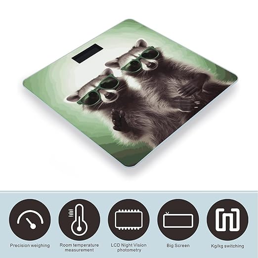 Funny Raccoon Green Sunglasses Weight Scale Digital Electronic Scales Bathroom Scale Larg LCD Backlight Display High Precision MeasurementsTempered Glass
