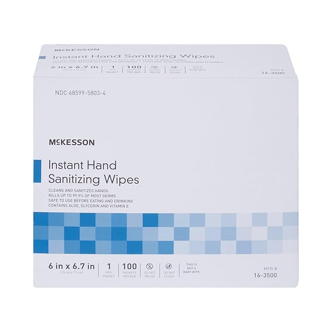 McKesson Hand Sanitizing Wipes [300 Count] Alcohol Wipes with Aloe and Vitamin E Travel Individually Wrapped