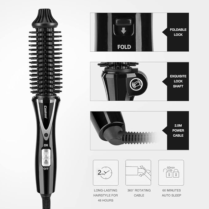 Electric Hair Curler Hot Curler Brush Professional Anti-Scald Instant Heat Up Curling Wands Instant Heat Styling Brush Suitable for All Hair Types (（110-240V）) (Black)
