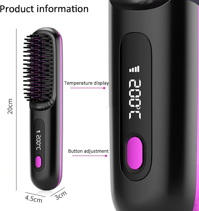 Cordless Ceramic Heated Electric Wireless Hair StraightenerPortable LCD Hair Straightening CombUSB Rechargeable Negative Ion Hot Comb Hair BrushWhite