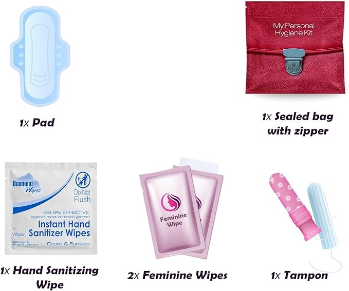 Assorted Menstrual Kit All-in-One 60 Pack | Convenience on The Go | Period Kit Pack for Travelling Tweens &amp Teenagers or just When You’re Out | Individually Wrapped Feminine Hygiene Product