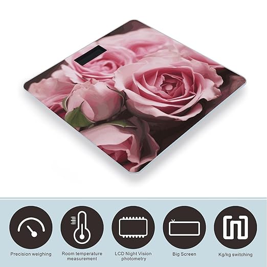 Pink Roses Bathroom ScaleHighly Accurate Digital Weighing Machine for People Bright LED Display Weight Scale for The Aldult Home Use