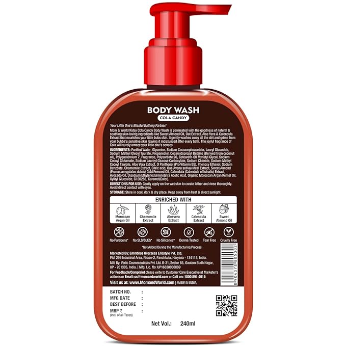 Mom &amp World Kidsy Cola Candy Body Wash No Tears No SLS For Kids Dermatologically Tested pH Balanced 240 ml