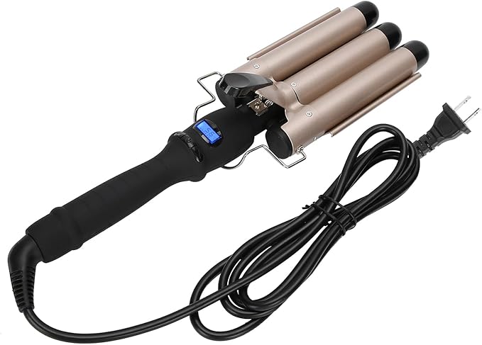 Three Barrel Curling Iron 30 Seconds Hair Waver Waving Styling Hair Curling Iron Gold 3 Barrel Hair Waver Compatiable for Thick and Hard Hair (US32mm)