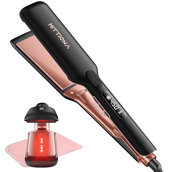 HITTIONA Flat Iron Hair Straightener – 1.75” Ceramic Infrared Ionic Flat Iron with 5s Fast Heat-Up Vibration Technology LCD Temp Control Dual Voltage Anti-Frizz Styling for All Hair Types