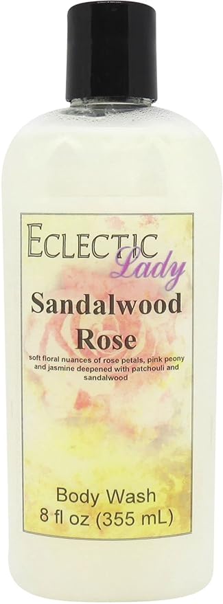 Eclectic Lady Liquid Pearl Body Wash - Sandalwood Rose Scent 3-in-1 Use For Bubble Bath Hand Soap &amp Body Wash Phthalate-Free Sandalwood Rose Fragrance Handcrafted in USA (8 oz)