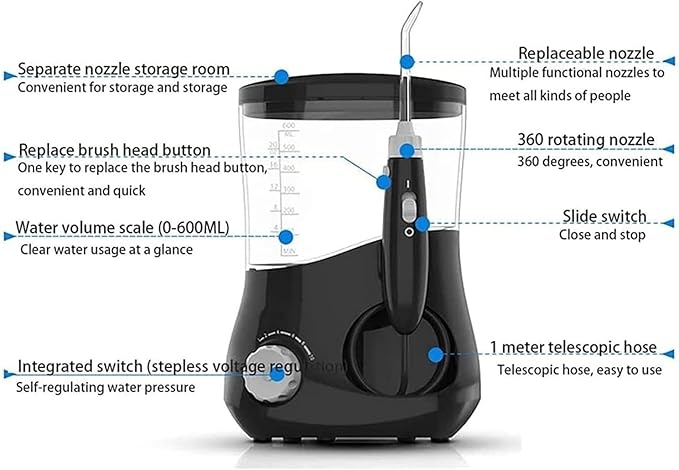 JYYBN Tooth Cleaner Water FlossWater Dental Flosser Cordless with 4 Kinds of Multifunctional 360-degree Rotating NozzlesPressure Electric Dental Water Flosserfor Home Travel Used