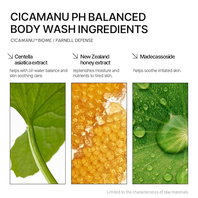 Parnell Cicamanu pH Balanced Body Wash 13.5 Fl Oz | Salicylic Acid LHA Cica HA Ceramide | Mild Soothing Cleanser for Back Acne Bacne &amp Sensitive Troubled Skin