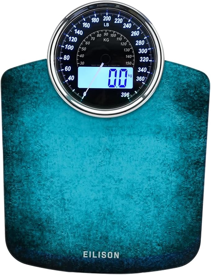 EILISON Highly Advance 2-in-1 Digital &amp Analog Weighing Scale for Body Weight-400lbs 4 High Precison GX Sensor Accurate Thick Tempered Glass Extra Large Display (Blue)