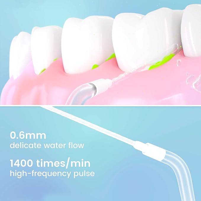 Electric Water Flosser Cordless Slide Dental Oral Irrigator with 4 Modes &amp Replaceable Jet Tips Portable Pull-Out Rechargeable Waterproof Teeth Cleaner for Home Travel (Pink)