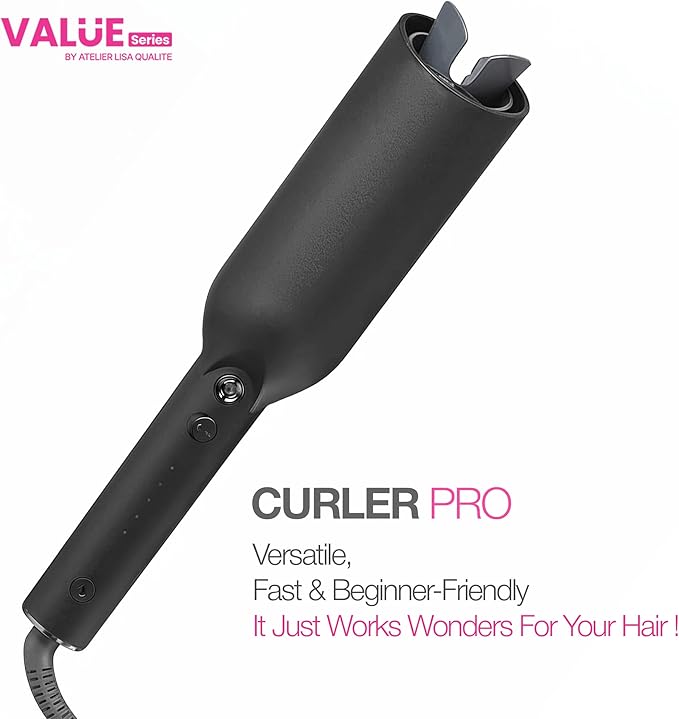Easy Curl Automatic Curling Iron - Curler Pro Long Barrel Beach Wave Curler | Curly Hair Products: Hair Curler Automatic Rotating Curling Wand 1 1/4 Inch | Value Series By Atelier Lisa Qualite