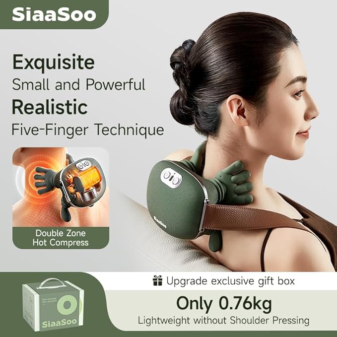 2026 Siaasoo Neck Massager with Hands-3-Level Adjustable Intensity (Genuine OEM- Patent Pending)-Shiatsu Neck and Back Massager Electric Deep Tissue 4D Kneading Massage Bionic Relaxation Massager