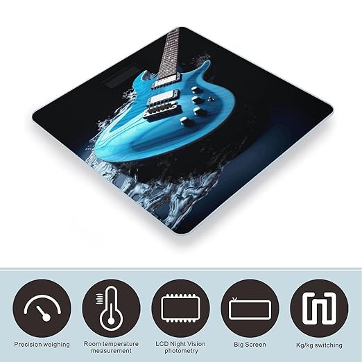 Blue Guitar Scale for Body Weight Safe Rounded Corners Tempered Glass Digital Bathroom Scale LED Display 400lb Capacity Weight Scales with High Precision Sensors