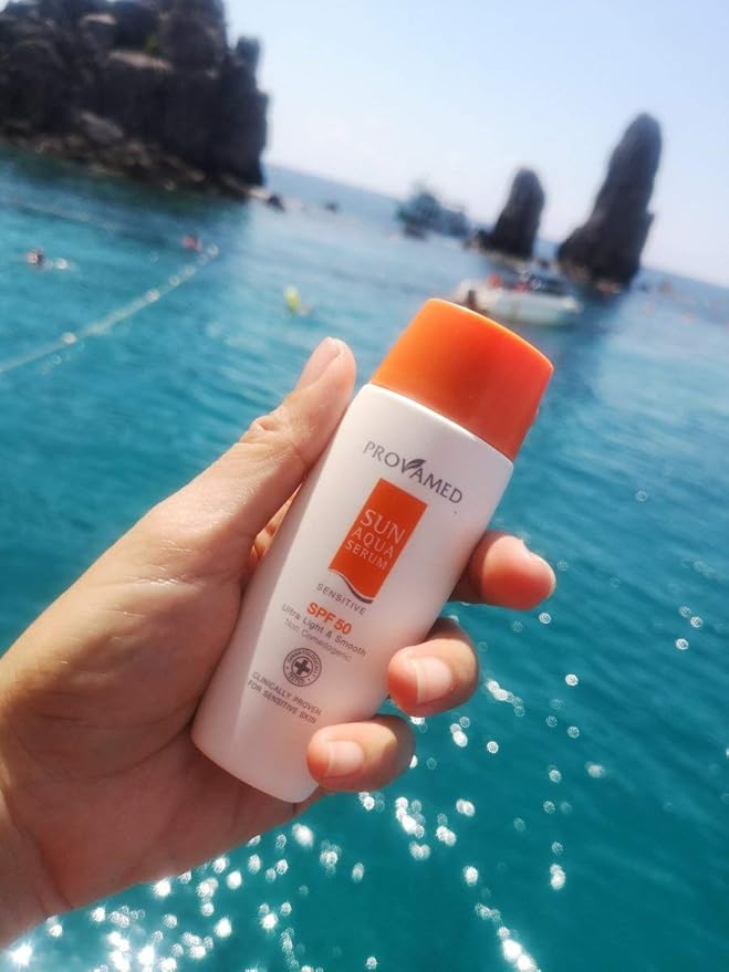 Provamed Sunscreen Serum Sensitive Sun Aqua Serum SPF 50 reduce the damage of UVA and UVB rays light texture revitalizes and nourishes the skin 40ml.