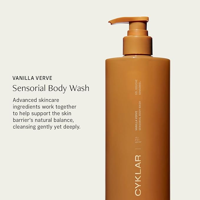 CYKLAR Sensorial Body Wash. Vanilla Verve Hydrating Cleanser with Moisture Locking Multi-Oil Complex Sodium PCA and Glycerin. Nourishing Shower Gel for Women and Men 16.5 Fl Oz Luxury Bodywash