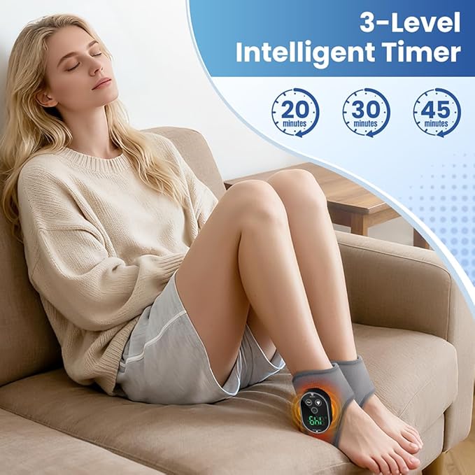 2PCS Cordless Ankle Heating Pad with Massager Foot and Ankle Massager with Heat Rechargeable Heated Foot Brace Wrap 3 Vibration and 4 Heating Modes