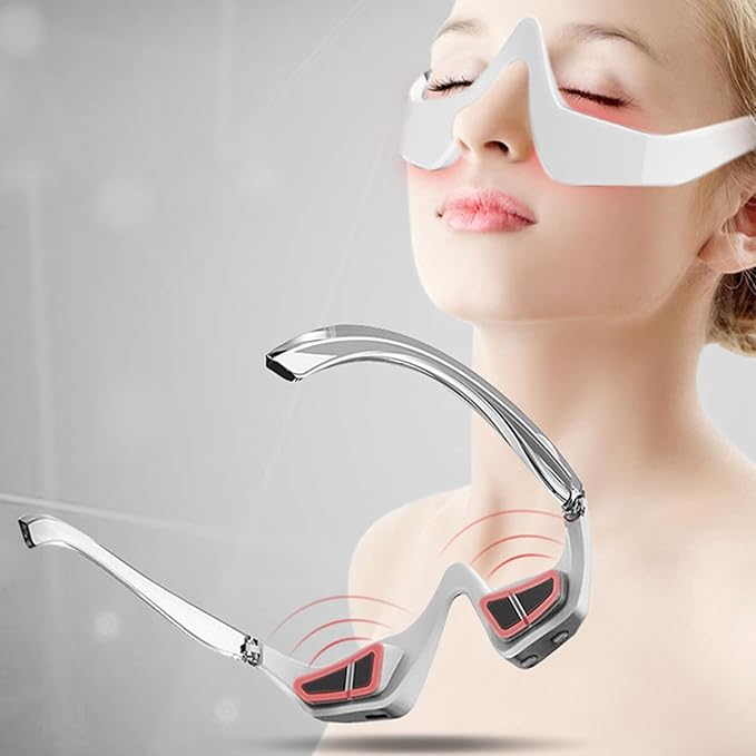 Red Light Therapy Glasses Microcurrent Eye Massager Device Red Light Eye Mask for Eye Bags Dark Circles Puffiness Wrinkles Fine Lines