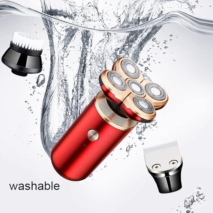Head Shavers for Bald Men 5 in 1 Electric Shaver for Men Five Razor Beard Trimmer 3D Floating Shaver USB Rechargeable Multifunction Shaving Machines (Color : RED)