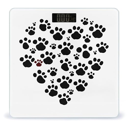 Digital Bathroom Scale for Body Weight Scale with Bright LCD Display High Accuracy Step-On Technology Auto On/Off Dog Paw Print Love Heart Digital Scales 400 Lbs /180kg
