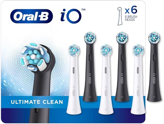 Oral-B iO Ultimate Clean Replacement Brush Heads 6-Count White Black 6 Count (Pack of 1)