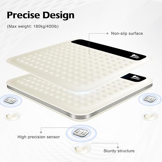 himaly Digital Body Weight Scale Bathroom Scale Step-On Technology High Precision Measurements Scales with Large Non Slip Silicone Platform and LCD Digital Display 400lbs/180kg Capacity White
