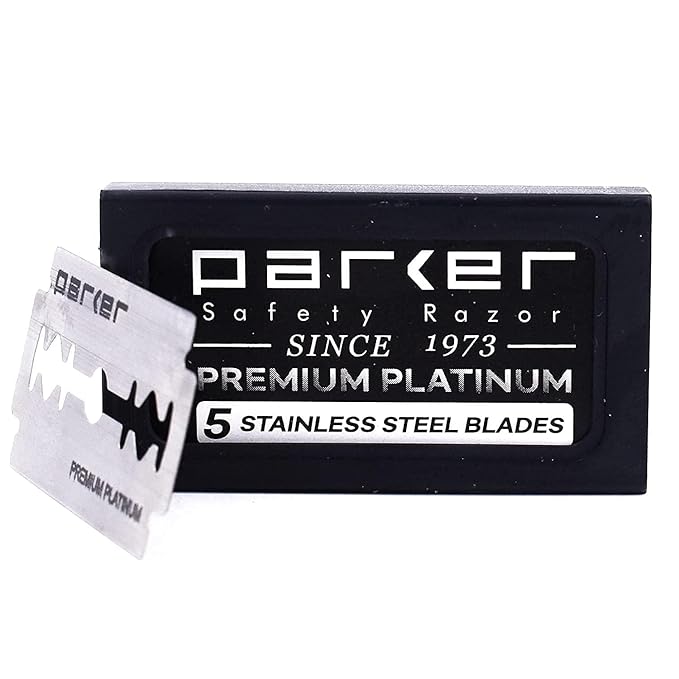 Parker 82R Heavyweight Double Edge Butterfly Safety Razor Set - Includes Badger Shave Brush Chrome Stand and 5 Premium Platinum Razor Blades