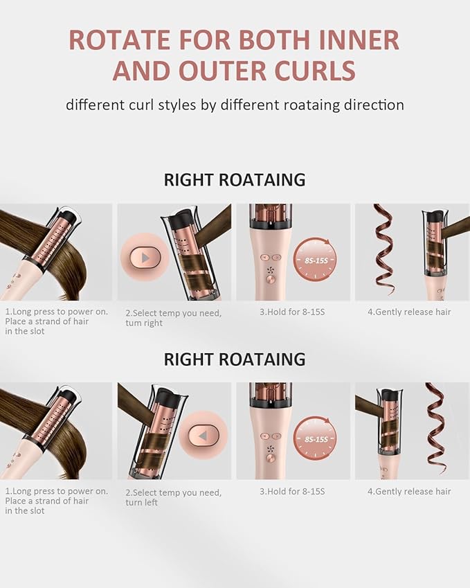 Automatic Curling Iron Auto Hair Curler with 4 Temperature &amp 3 Timer Portable Hair Curler Automatic Shut-Off Anti-Scald Anti-Tangle 500 Million Ionic Rotating Curling Wand for Hair Styling
