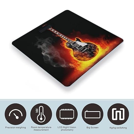 Digital Bathroom Scale for Body Weight Scale with Bright LCD Display High Accuracy Step-On Technology Auto On/Off Burning Guitar Digital Scales 400 Lbs /180kg