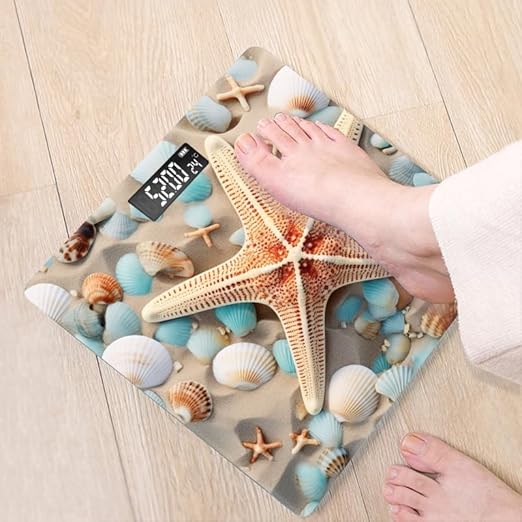 Digital Scale for Body Weight Highly Precision Bathroom Weight Scale 400 lbs with Backlit Display Personalized Scale for Home-Starfish and Seashells Scattered On The Sandy Beach
