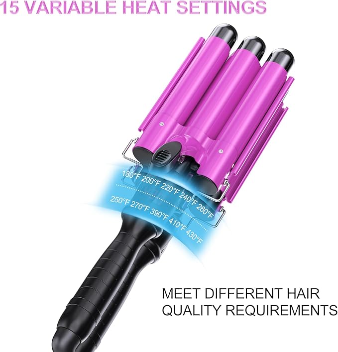 1 Inch Three Barrel Curling IronFast Heating Hair Crimper for WomenCrimper Hair Tool with LCD Temperature Display60 Min Auto-Off Hair WaverDual Voltage WaverHair Tool