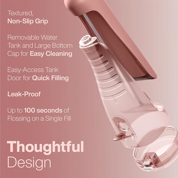 AquaSonic Aqua Flosser PRO - Rechargeable Electric Cordless Water Flosser for Teeth Gums &amp Tongue - Waterproof Modern Design 300ml Large Tank 3 Modes 6 Jet Tips Deluxe Tongue Nozzle - Rose Go