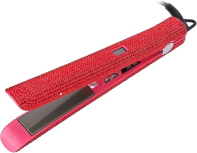 Hair Straightener and CurlerProfessional Red Hair Straightener Curler Straightening Curling 2 in 1 Design Rhinestone Flat Iron Automatically Shut Down Temperature Adjustable